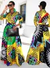 Robes Décontractées Indie Folk Motif Géométrique Grande Swing Chemise Robe Longue Femmes Col Rabattu Manches Longues Simple Poitrine Smockée Africaine