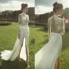 Front Split Wedding Dresses High Neck Long Sleeve Hollow Back Illusion Lace Top Chiffon 2020 Spring Bridal Gowns Custom Size288h