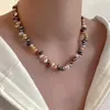 Choker ALLME Handmade Candy Color Freshwater Pearl Strand Beaded Necklaces For Women Mujer 14K Gold Plated Copper Necklace