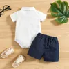 Kledingsets jongenskleding Set zomer 2023 Boy Gentleman Suit Shirt Denim Shorts 2pcs Kinderen 3-18 maanden