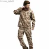 Survêtements pour hommes Ensemble de veste d'hiver pour hommes militaires Ensemble de pantalons pour veste d'isolation en laine polaire camouflage soft shell pour hommes Z230724