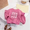 Hoodies Sweatshirts Cute Baby Girls Tops Sweatshirt Love Pattern Ruffles Long Sleeve ONeck Pullover Kids Shirts Casual Loose Hoody Children Clothes J230724