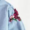 Kvinnors tröjor Vintage Flower Brodery Pullover Blue Lantern Sleeve Women Sweater Knit Casual Jumper Brand Top 2023 Designer Clothes