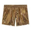 Herr shorts gyllene färg pu läder byxor avslappnad kort promenad sommar mode trend klubb punk stil för män