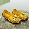 Dress Shoes Retro Shoes Platform Flats Women's Floral Ballet Shoes Ladies Real Leather Loafers Woman Lug Sole Shockproof Moccasins Blue Shoe L230724