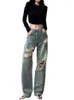 Jeans pour femmes déchirés pour femmes Y2K été haute rue Streetwear Hip Hop taille pantalon mode droite Denim pantalon dames