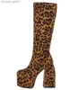 Botas Botas Sexy Leopard Mujer Botas Tacones altos Plataforma gruesa Tamaño grande Negro Otoño Invierno Rodilla Botas altas Flock Party Fetish Shoes bra4610225 Z230724