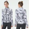 LL Yoga Coat Designer Women's Printed Top Stand collar Zipper Sport Tight thumb sleeve Running Yoga wear Quick-drying jacket