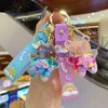 Keychains Lanyards New Cute Liquid Oil Chubby Bear Quicksand Keychain Cute Floating Colorful Balloons Keyring Girl Bag Pendant Gifts Key Chain J230724