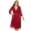 Lässige Kleider 2023 Großes Damen-Abendkleid Swing Mid-Length Hollow Out Red Lace Wenn Sie es brauchen, kontaktieren Sie bitte