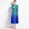 Casual klänningar 2023 Spring Contrast Color Miyake Pleated Dress for Women Open Stitch Belt A-Line Midi Ladies Party Clothing N9226