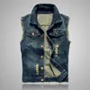 Men's Vests Trend Frayed Jacket Denim Casual Korean Dark Blue Coats Fashion Light And Hole 2023 Style