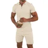 Herren-Trainingsanzüge, Sommermode, Herren-Trainingsanzug, kurzärmeliges Polo-T-Shirt und Shorts-Set, 2-teiliger lässiger Strandanzug, schlichtes Blanko-T-Shirt mit Viertelreißverschluss