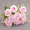 Dekorative Blumen, 9 Köpfe, großer künstlicher Rosenblumenstrauß, Flores Artificiales, Hochzeit, Zuhause, Herbstdekorationen, gefälschte Fleur Artificielle