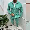 Men's Tracksuits Fashion Jacket Casual Pants Two Piece Slim Solid Color Set