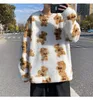 Herren Hoodies Cartoon Bär Print Lambhair Mann Sweatshirts Herbst und Winter koreanische Mode Rundhals lose Langarm Top Y2k Kleidung