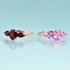Cluster Rings Gem's Beauty Natural Garnet Rose Gold Filled 925 Sterling Silver Three-Stone Pear Cut Petite Engagement Ring for Woman