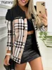 Damen Jacken Herbst Mantel Frauen Gestreiften Plaid Print Langarm Damen Jacken Mäntel Mode Lose Beiläufige Frau Mantel 2023 T230724