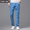 Men's Jeans Classic Style Summer Men Light Blue Thin Slim Fit Jeans Lyocell Fabric Business Fashion Stretch Denim Pants Male Brand Trousers L230724