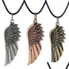 Pendant Necklaces Retro Hip Hop Charming Antique Angel Wings Necklace Jewelry Guardian Gifts Fashion For Women Wing Drop Delivery Pendants