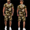 Chándales para hombre de gran tamaño Europa América Traje Moda Ropa deportiva Diseño de camiseta Cabeza de león Impresión 3D Playa de verano Conjunto de 2 piezas Ropa de hombre 230724