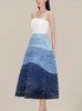 Casual Dresses SUSU Gradient Denim Blue Strapless Sling Dress Elegant High Waist A Line Midi Women Summer 2023 SU-B030