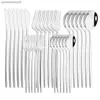 30Pcs Silver Dinnerware Set Home Dessert Fork Spoon Knife Flatware Cutlery Set Stainless Steel Complete Tableware Kitchen Set L230704