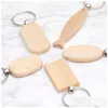 Key Rings Promotional Handicrafts Party Favor Souvenir Plain Diy Blank Beech Wood Pendant Chain Keychain With Ring Drop Delivery Jewel Dhzdd