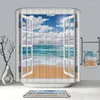 Rideaux de douche été bain fausse fenêtre plage paysage motif 3D Polyester lavable salle de bain produits 12 crochet