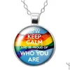 Collane Con Ciondolo Love Is Lgbt Bandiera Arcobaleno Collana Rotonda 25Mm Cabochon In Vetro Colore Argento Gioielli Donna Festa Regalo Di Compleanno 50Cm Goccia Dh1Jh