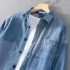 Męskie koszule 2023 Black Blue Denim Shirt Spring and Autumn Business Loose Jean Jacket Męska marka bawełniana