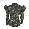 Femmes Vestes Femmes Nouveau Volants Épaule À Manches Longues Camouflage Zip Ouvert Stand Cou Flare Hem Vestes Mode Weinter Manteaux Top Q5071 L230724