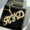 Pendant Necklaces TopBling A-Z Custom Signature Letter Name Pendant Necklace T Cubic Zircon Hip Hop 18k True Gold Plated Jewelry 230724