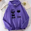 Women's Hoodies Morning Coffee Evening Wine Print Female Comfortable Clothes Pocket Trendy Pullovers All-Match Fleece Women Hoody