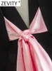 Women's Suits Blazers ZEVITY Women Fashion Notched Collar Backless Pink Bow Design Casual Blazer Coat Female Outerwear Chic Suits Veste Tops CT3121 L230724