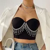 Women's T Shirts BornToGirl Sexy Diamonds Tassel Crop Top Women Summer Streetwear Fashion Sleeveess Slim Black Tube Tops Y2K