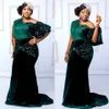 2021 Plus Size Árabe Aso Ebi Verde Escuro Sereia Vestidos de Baile Um Ombro Veludo Noite Festa Formal Segunda Recepção Vestidos ZJ22193S