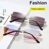 Sonnenbrille Frauen Luxus Retro Sonnenschirm Spiegel Bunte Gradienten Rechteck Objektiv Quadratische Rahmenlose Brillen UV400