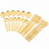 Set di posate in oro da 24 pezzi Set di posate in acciaio inossidabile di alta qualità Coltelli Forchetta Cucchiaino da tè Posate da tavola Posate da cucina in argento L230704