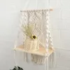 Tapisserier Macrame Wall Hanging Shelf Rope Plant Hanger för dekorera dekorativa Boho Organizer Plants Po Frames Books Magazines