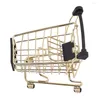 Storage Bottles Cart Basket Beauty Sponge Holder Office Sundries Pretend Plastic Golden Decor Delicate Shopping Carts Toy