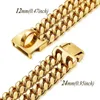 Dog Collars 12mm Double Row Gold Encrypted Chain Collar 316L Stainless Steel Metal Large