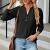 Kvinnors blusar 2023 Autumn Fashion Women Casual V Neck Long Sleeve T Shirt Solid Blus Loose Tunic Fall Basic Tops Chiffon Office