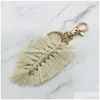 Sleutelhangers Bohemian Beach Style Feestartikelen Handgeweven Leaf Fringe Sleutelhanger Pendan Drop Delivery Sieraden Dhmx0