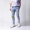 Męskie dżinsy drukowane chude podarte dżinsy dla mężczyzn szczupłe modne streetwear Hip Hop Patchwork Dżinsy małe stóp dżinsowe spodnie L230724