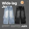Men's Jeans Hiphop Leader Officiel Store Y2k Baggy for Men Wide Leg Pants Pockets Elastic Waist Streetwear Loose Comfortable 202