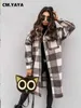 Vestes pour femmes CM.YAYA Femmes Laine Mélanges Plaid Lâche Droite Long Manteaux avec Poches Mode Streetwear pour Office Lady Casualwear Automne L230724