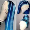 Pelucas frontales de encaje azul resaltado recto peluca de cabello humano para mujeres peluca frontal de encaje completo sin pegamento brasileño resistente al calor sintético