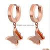 Hoop Huggie Stainless Steel Rose Gold Butterfly Earrings For Women Fashion Jewelry Double Matte Hie Pendants Gift 1 Pair Drop Delivery