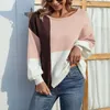 Kadın Sweaters Sonbahar Kış Moda Bandage Patchwork Örgü Kazak Kadınlar Günlük Yuvarlak Yakalama Fener Sleeve Gevşek Külot Bayanlar